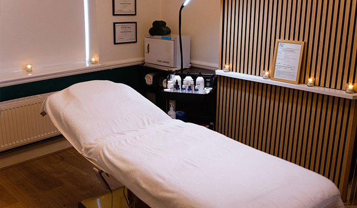 Massage table at Ruthin clinic